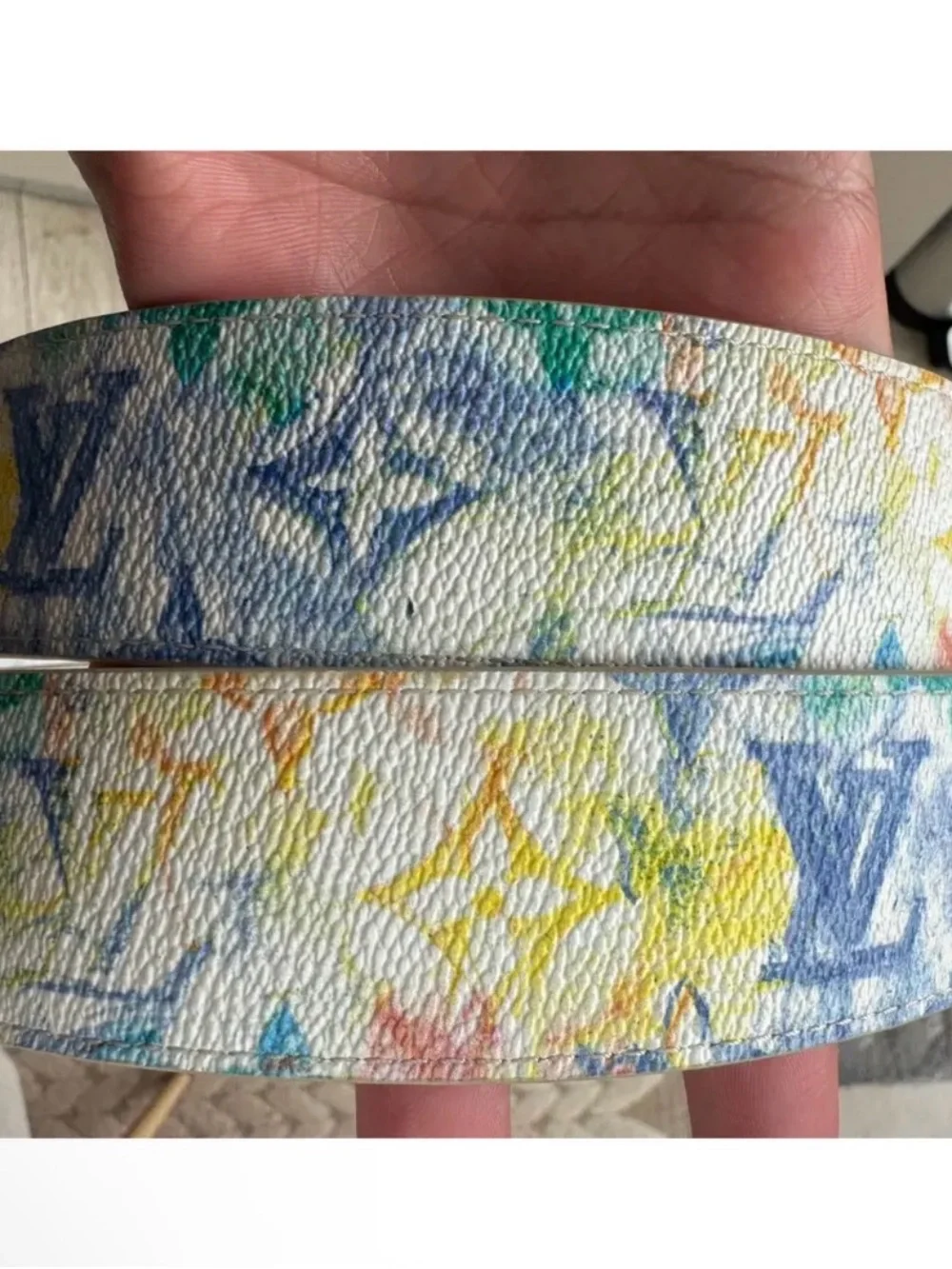 Louis Vuitton White Multicolor Monogram Watercolor LV Belt